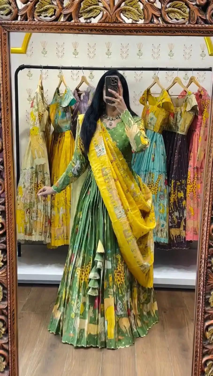 Green Cotton Kalamkari Print Lehenga Choli
