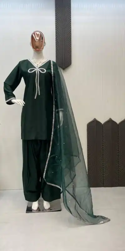 Green French Crape Bead Work Salwar Suit