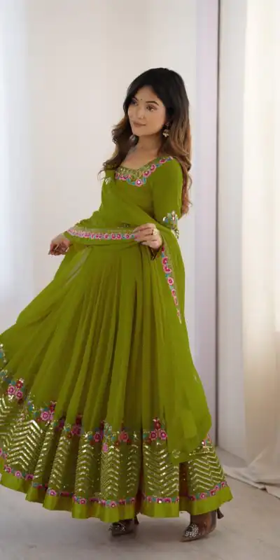 ZF 5010 Green Georgette Gown Perfect for Wedding, Party, Pooja, Ethnic Day, Karwa Chauth – . Best Price ₹2049. Delivery 4-6 Working Days. Shop now. | Jump Suits, Salwar suit, Casual Suits, Creative suits, Designer Suits, Palazzo Suits, Party Wear Suits, Patiala Suits, Straight Suits