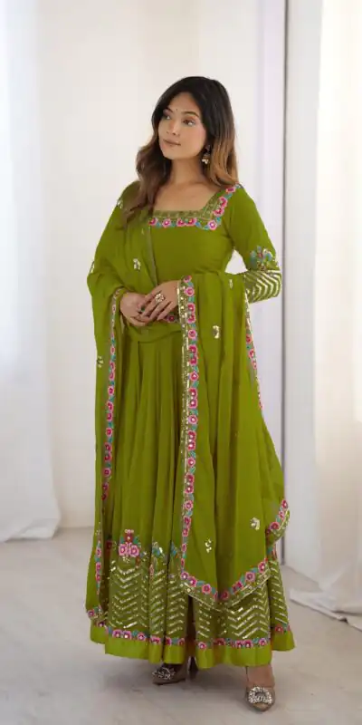 ZF 5010 Green Georgette Gown Perfect for Wedding, Party, Pooja, Ethnic Day, Karwa Chauth – . Best Price ₹2049. Delivery 4-6 Working Days. Shop now. | Jump Suits, Salwar suit, Casual Suits, Creative suits, Designer Suits, Palazzo Suits, Party Wear Suits, Patiala Suits, Straight Suits