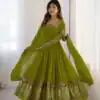 Green Georgette Multi Thread Work Gown