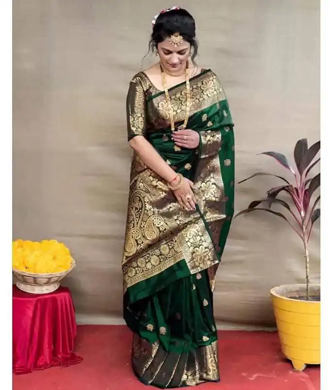 Green Lichi Silk Border Work Saree