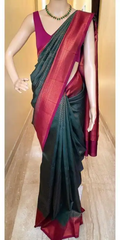 Green Lichi Silk Jacquard Border Lace Work Saree