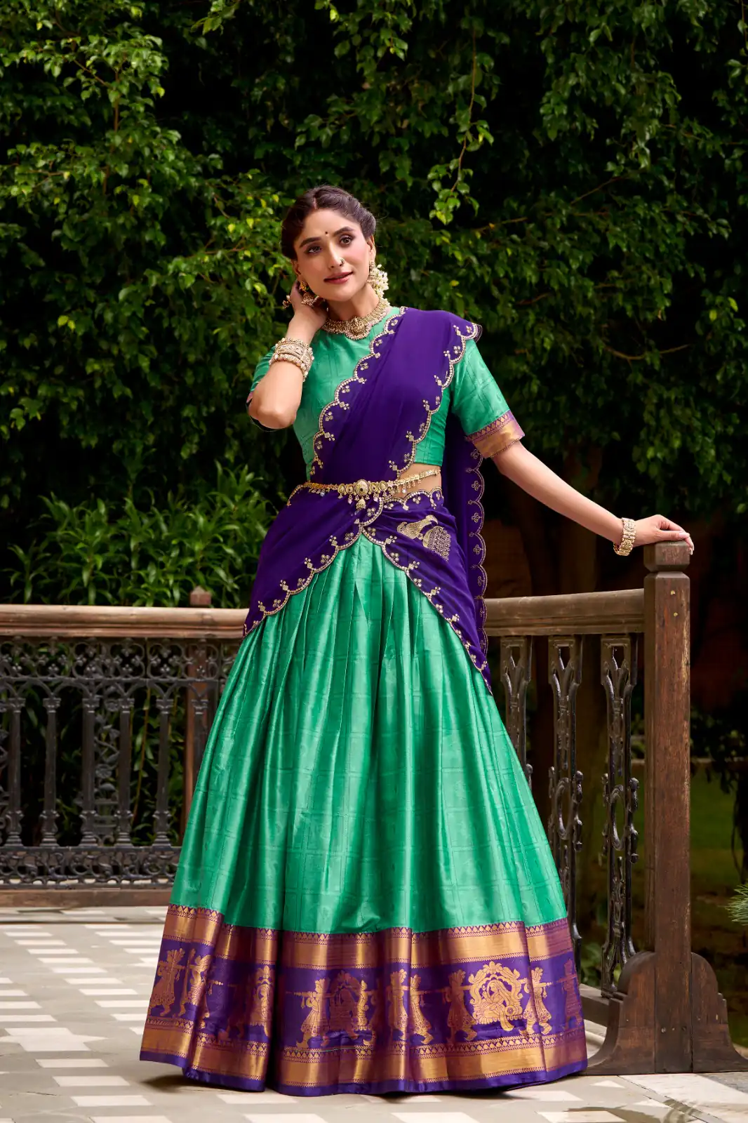 Green Poly Cotton Embroidery Zari Work Lehenga Choli