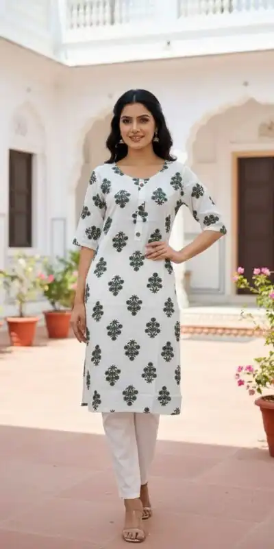 Green Rayon Print Kurti