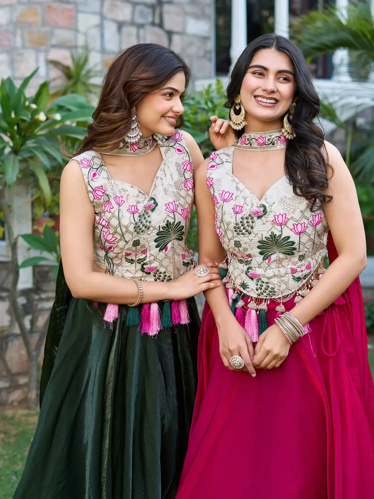 Green Simar Tissue Silk Thread Work Lehenga Choli