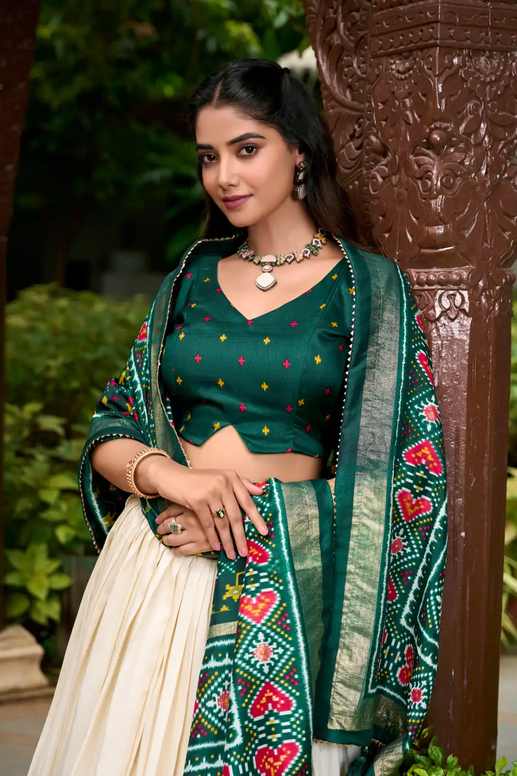 Green Tasar Silk With Gotta Patti Lehenga Choli - Image 4