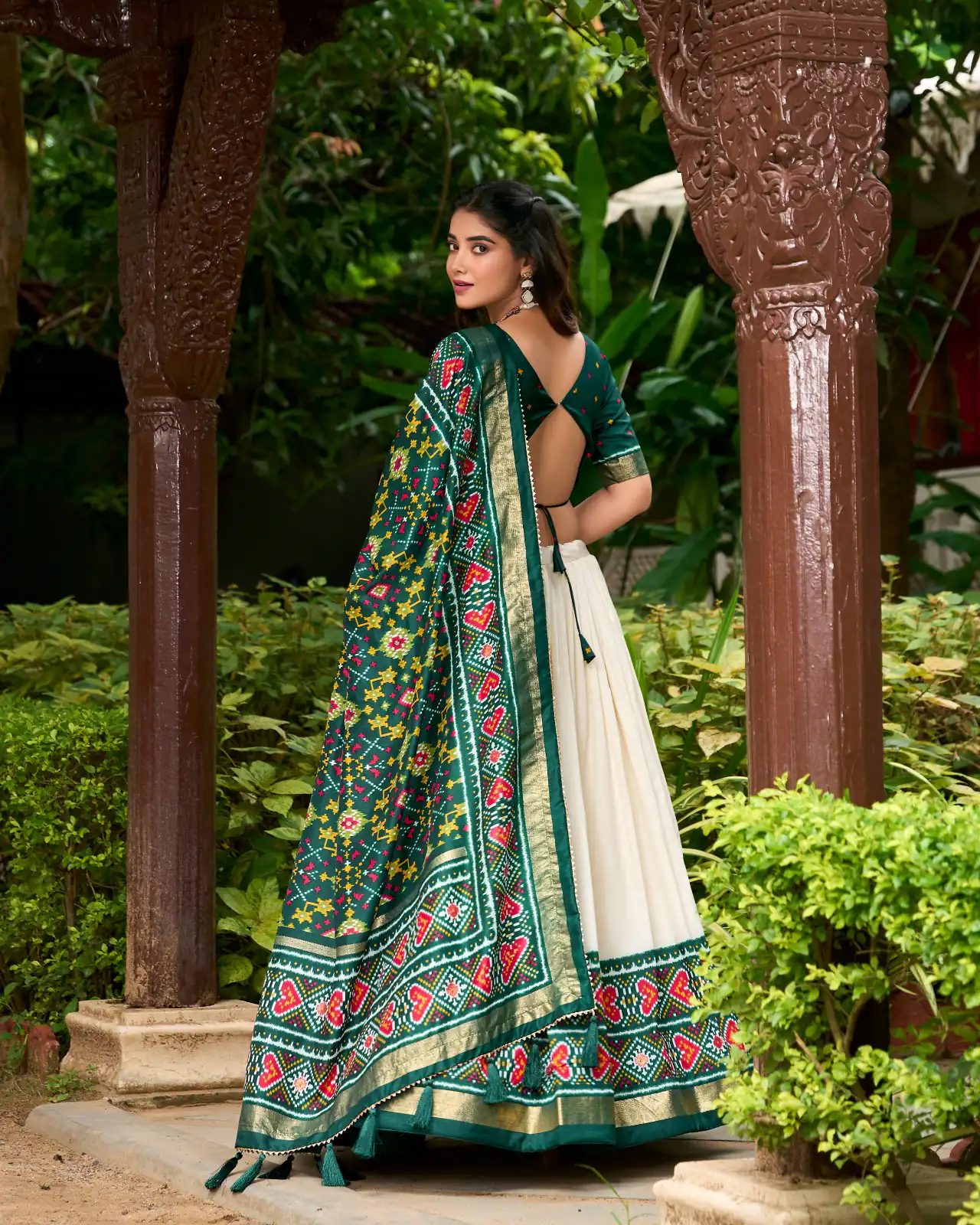 Green Tasar Silk With Gotta Patti Lehenga Choli - Image 3