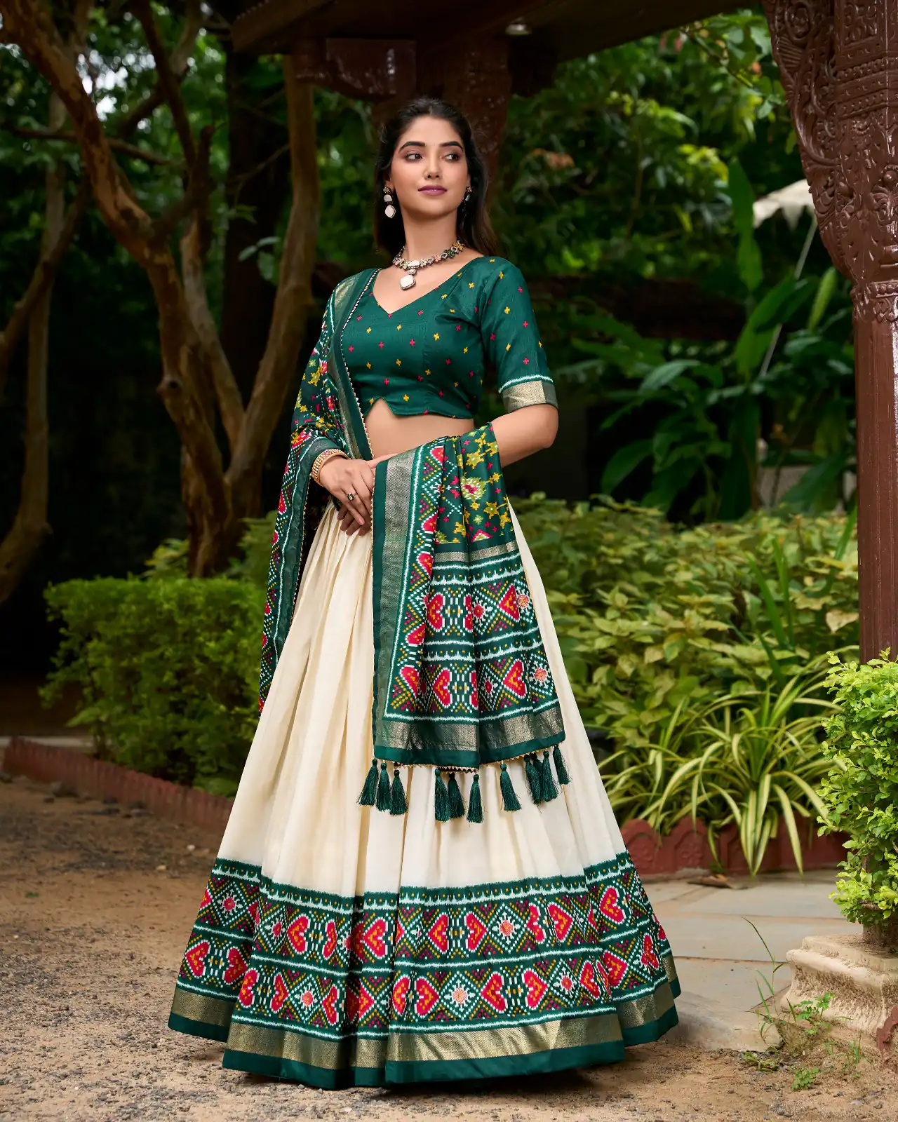 Green Tasar Silk With Gotta Patti Lehenga Choli - Image 2