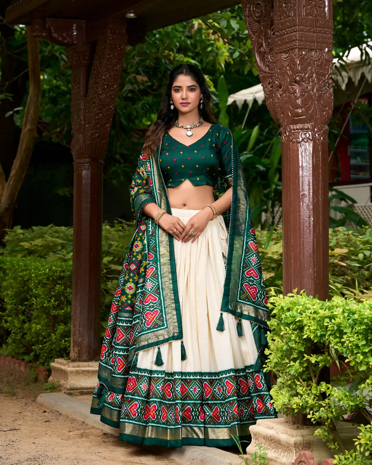 Green Tasar Silk With Gotta Patti Lehenga Choli