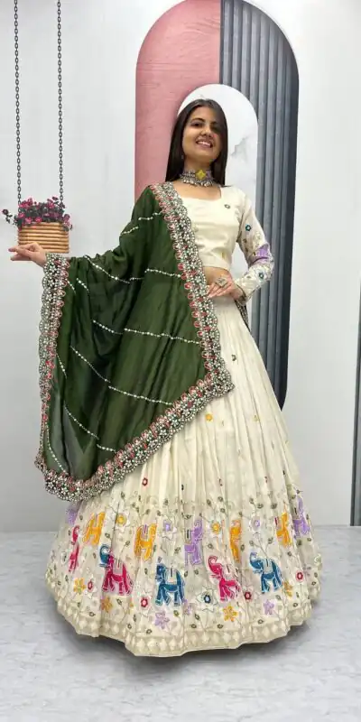 PC 503 Green in Pure Tissue Silk Cut Work & Lace Work Lehenga Choli . Now at just ₹2349. Delivery 4-6 Working Days. Shop now. | Lehenga, Bollywood Lehenga, Creative Lehenga, Designer Lehenga, Embroidered Lehenga, Party Wear Lehenga