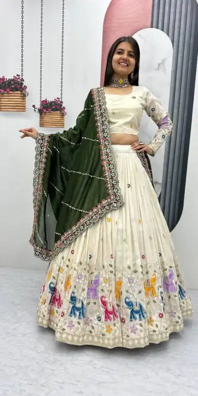 PC 503 Green in Pure Tissue Silk Cut Work & Lace Work Lehenga Choli . Now at just ₹2349. Delivery 4-6 Working Days. Shop now. | Lehenga, Bollywood Lehenga, Creative Lehenga, Designer Lehenga, Embroidered Lehenga, Party Wear Lehenga
