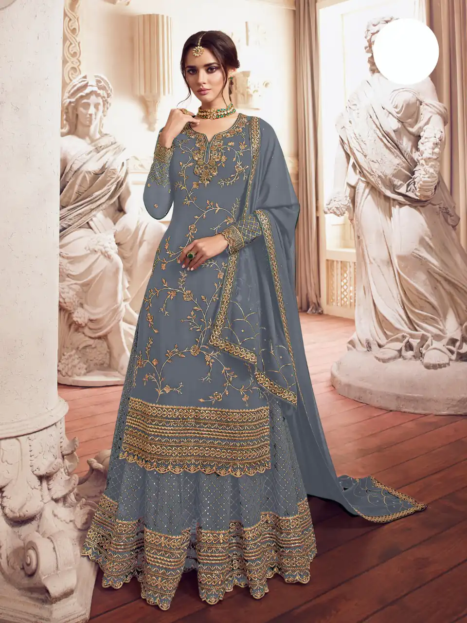 Grey Georgette Embroidery Work Salwar Suit