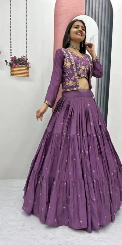 PC 538 Lavender in Lavender Chinon Thread & Embroidery Work Lehenga Choli . Exclusive Offer ₹2649. Delivery 4-6 Working Days. Shop now. | Lehenga, Bollywood Lehenga, Creative Lehenga, Designer Lehenga, Embroidered Lehenga, Party Wear Lehenga