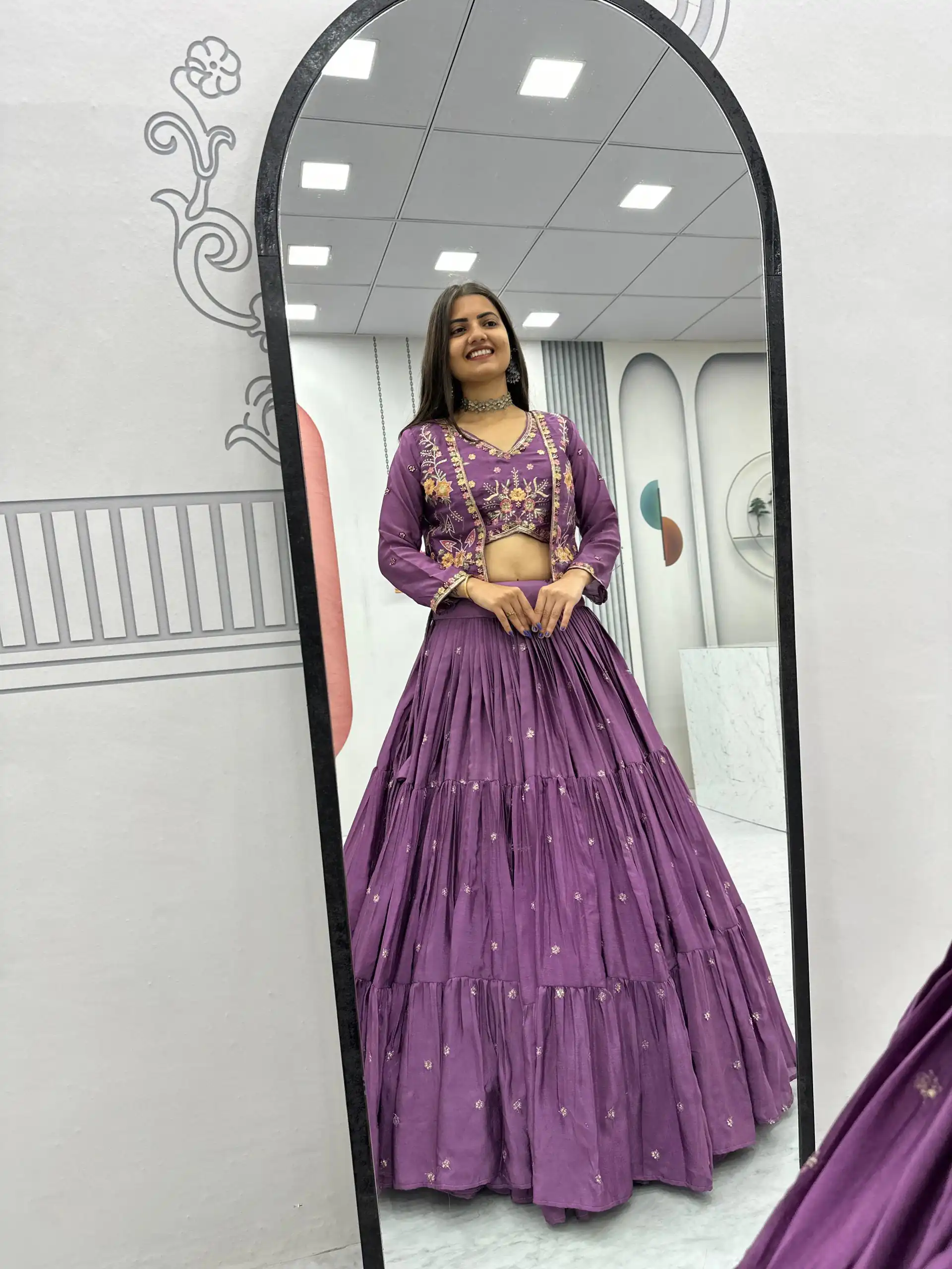 PC 538 Lavender in Lavender Chinon Thread & Embroidery Work Lehenga Choli . Exclusive Offer ₹2649. Delivery 4-6 Working Days. Shop now. | Lehenga, Bollywood Lehenga, Creative Lehenga, Designer Lehenga, Embroidered Lehenga, Party Wear Lehenga
