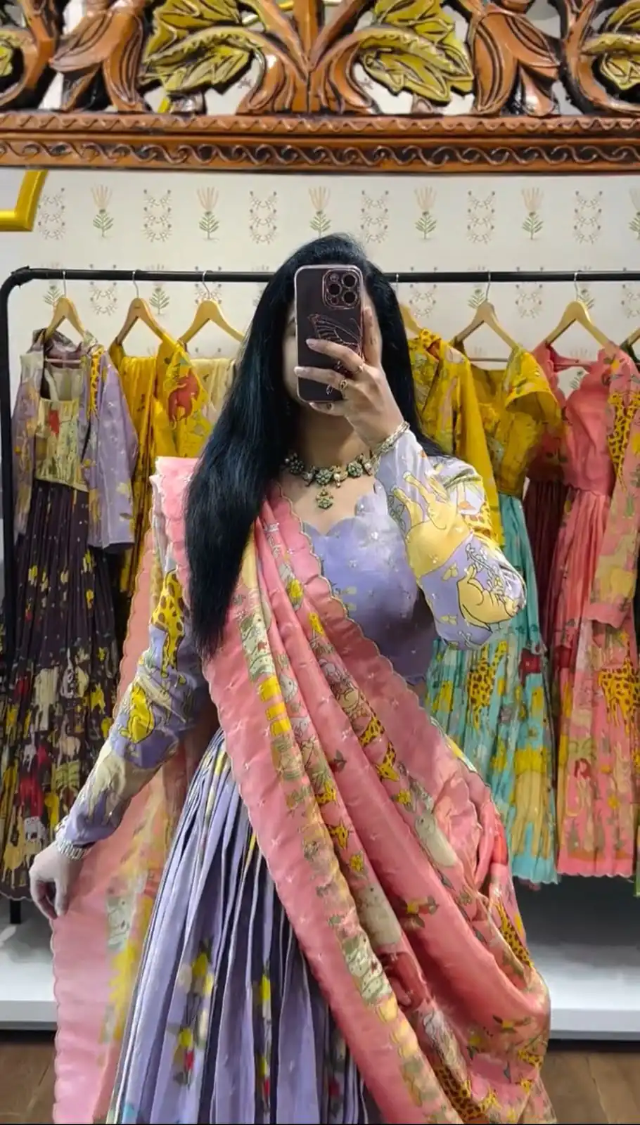 Lavender Cotton Kalamkari Print Lehenga Choli - Image 2