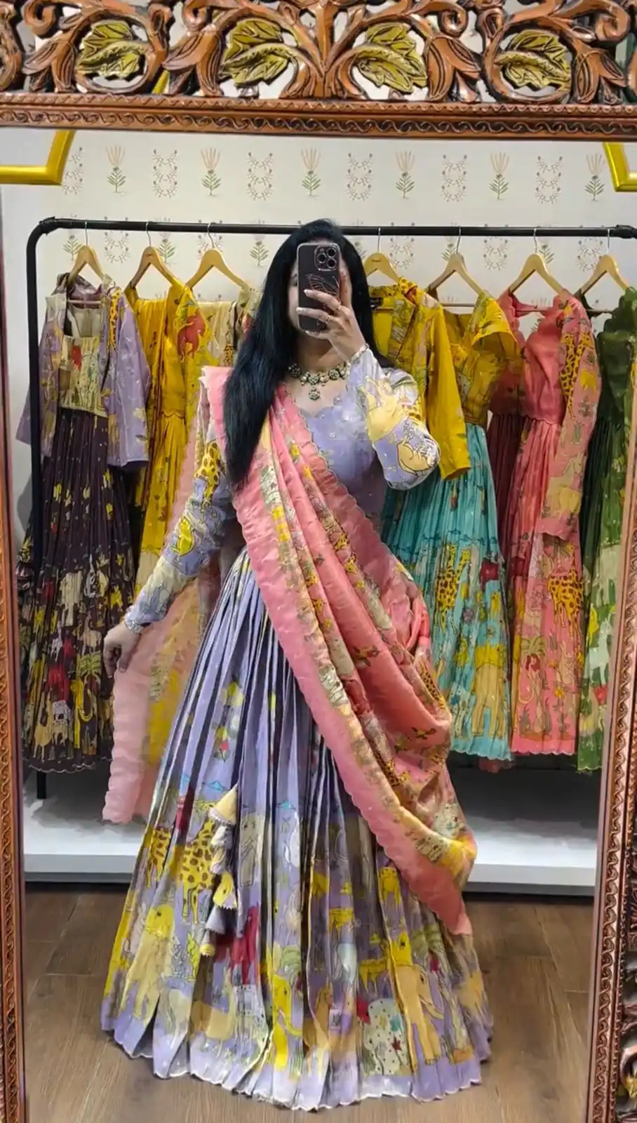 Lavender Cotton Kalamkari Print Lehenga Choli