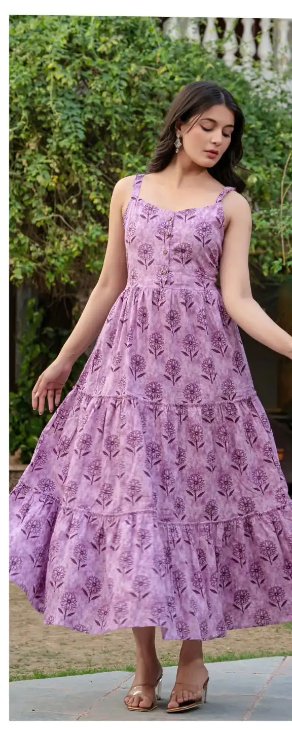 Lavender Cotton With Printed Gown