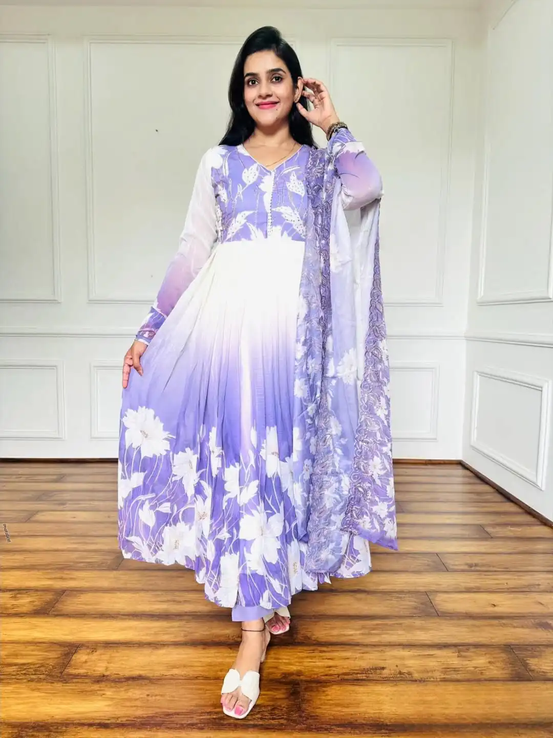 ZF 431 Lavender Faux Georgette Gown with Embroidery Work & Digital Print. Best Price ₹2049. Delivery 4-6 Working Days. Shop now. | Jump Suits, Salwar suit, Casual Suits, Creative suits, Designer Suits, Palazzo Suits, Party Wear Suits, Patiala Suits, Straight Suits