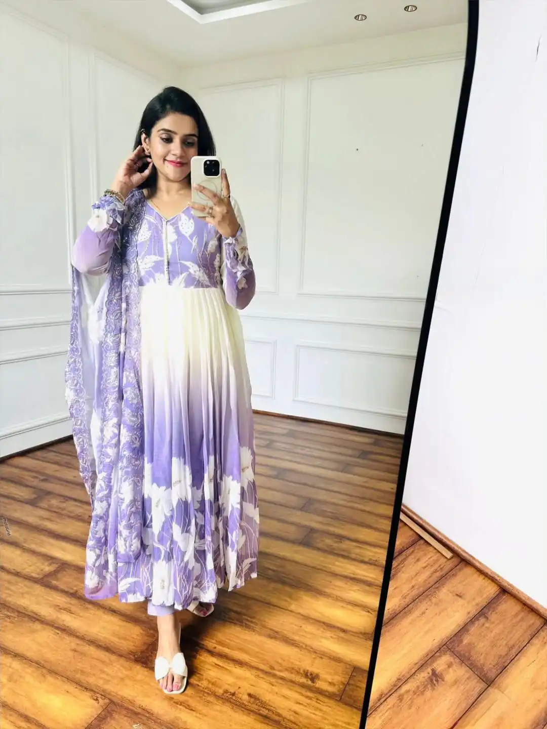 ZF 431 Lavender Faux Georgette Gown with Embroidery Work & Digital Print. Best Price ₹2049. Delivery 4-6 Working Days. Shop now. | Jump Suits, Salwar suit, Casual Suits, Creative suits, Designer Suits, Palazzo Suits, Party Wear Suits, Patiala Suits, Straight Suits