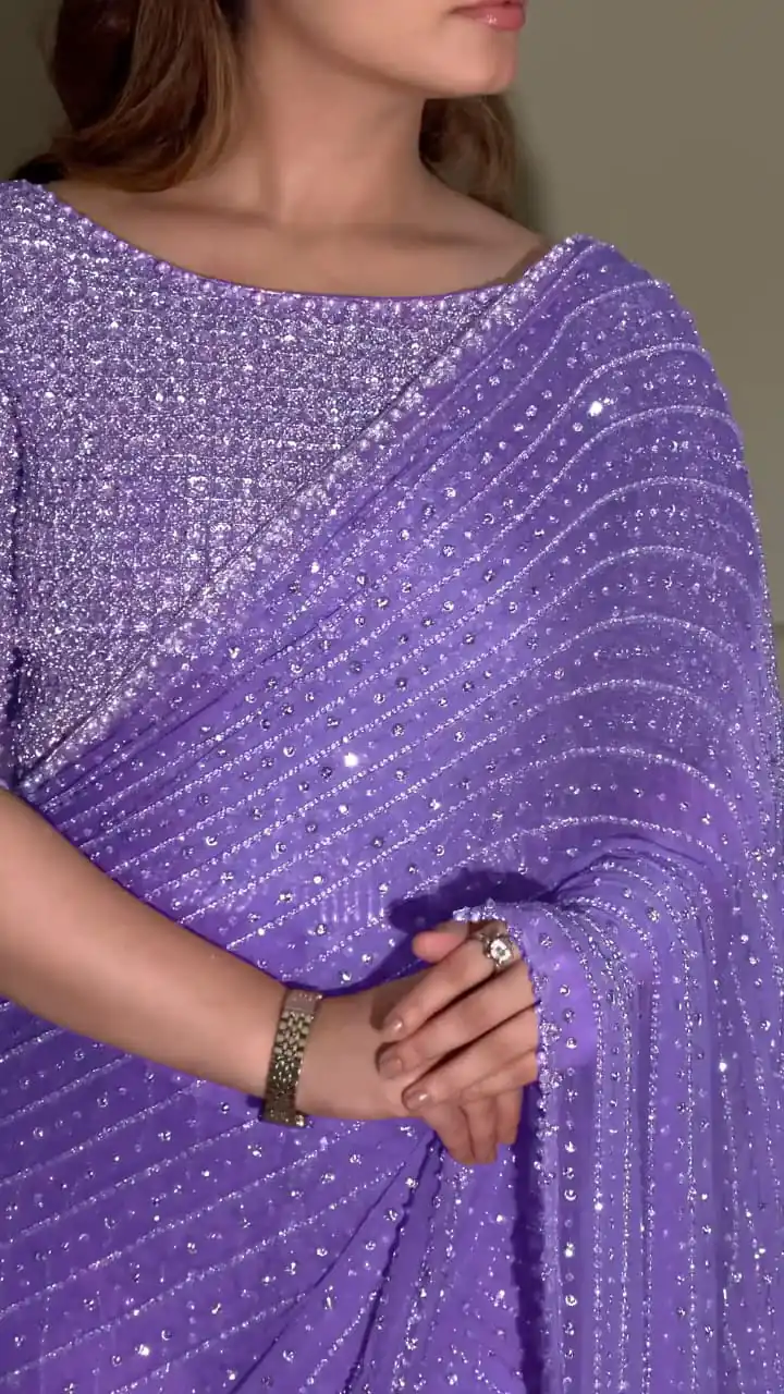 Lavender Georgette Embroidery Saree