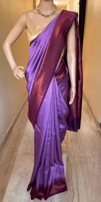Lavender Lichi Silk Jacquard Border Lace Work Saree