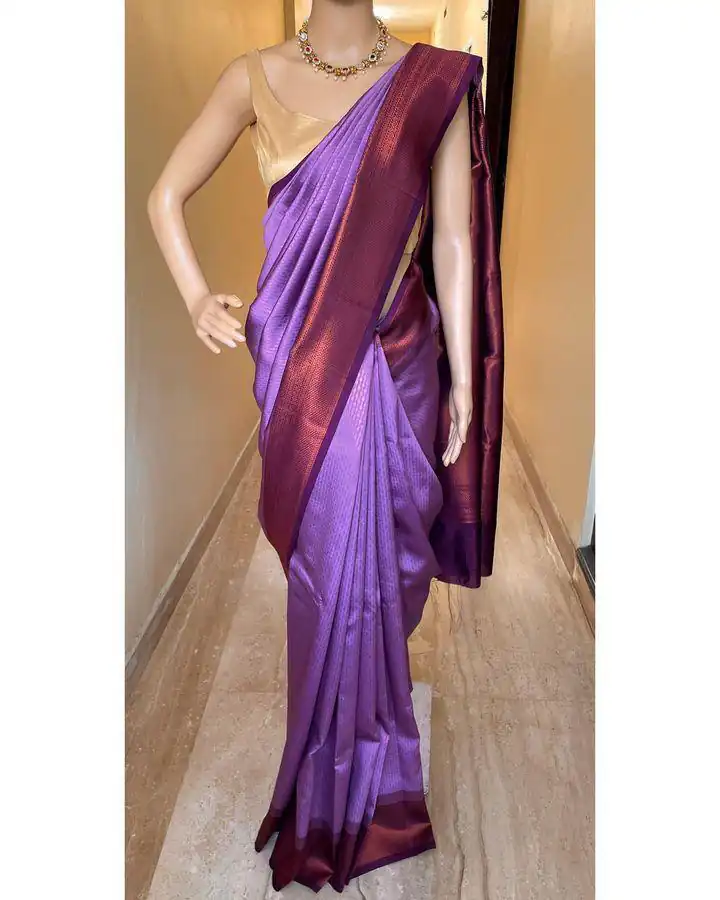 Lavender Lichi Silk Jacquard Border Lace Work Saree