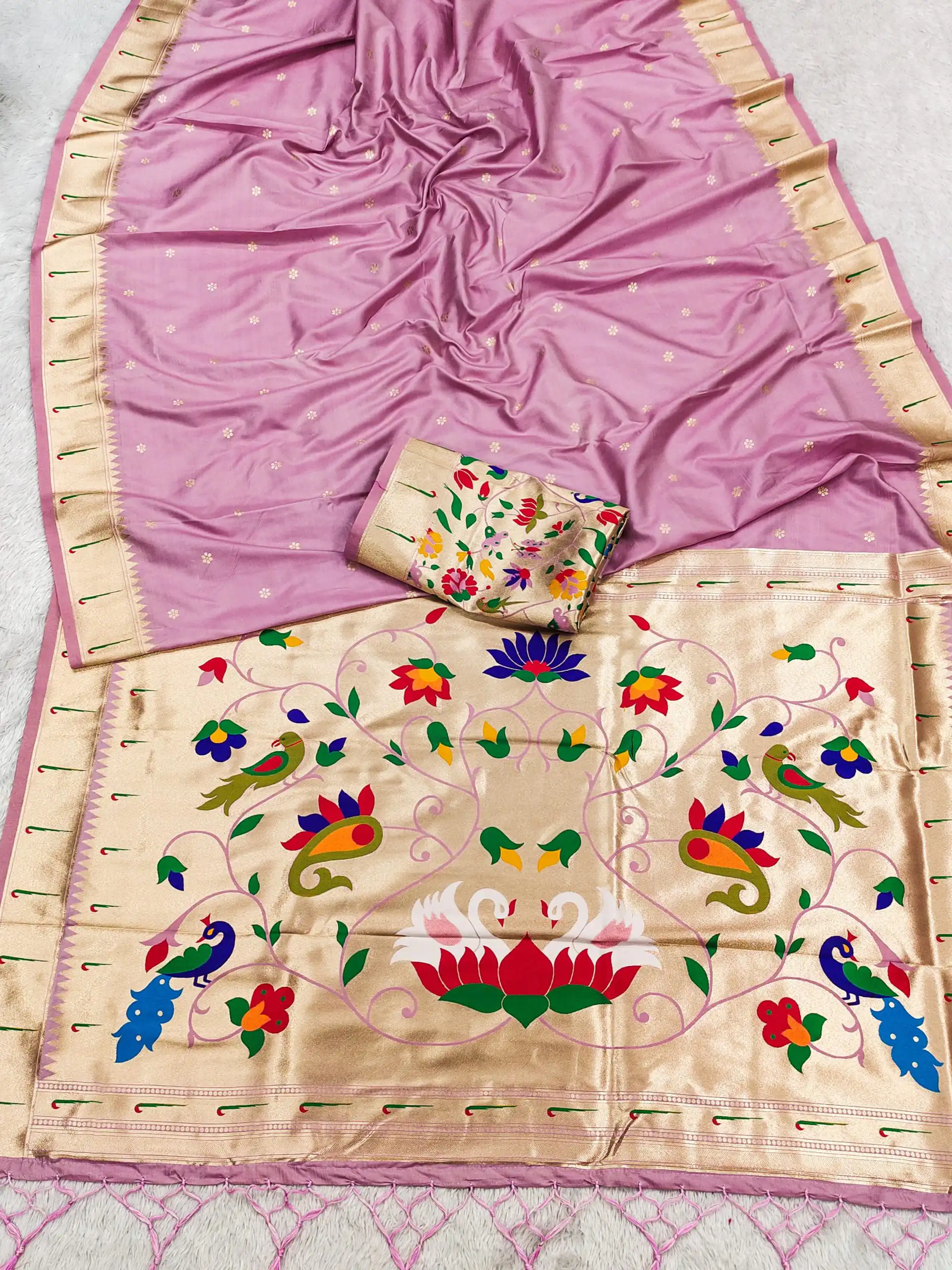 Lavender Silk Zari Lace Work Saree