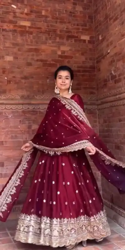 Maroon Fendy Silk Embroidery Work Salwar Suit