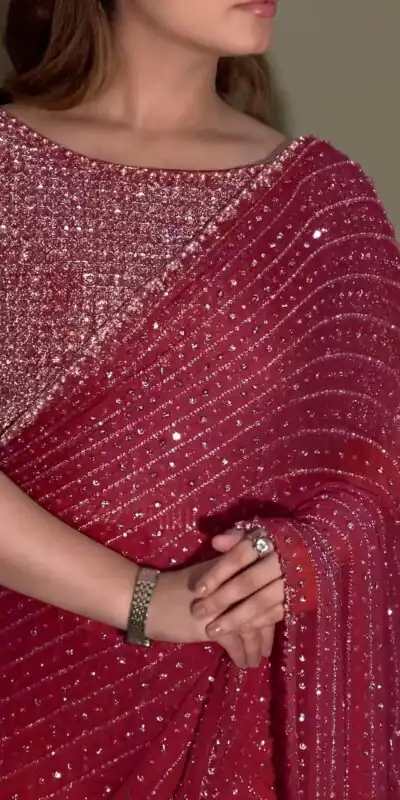 YNF 3452 Maroon -DF 3452 Color Georgette Sequins Multy Embroidery Work Saree Casual, Wedding, Festive, Events . Expected Delivery  4-6 Working Days @1799/- only                                                                                | Sarees, Bollywood Sarees, Creative Sarees, Designer Sarees, Embroidered Sarees, Ethnic Saree, Modern Digital sarees, Party Wear Sarees