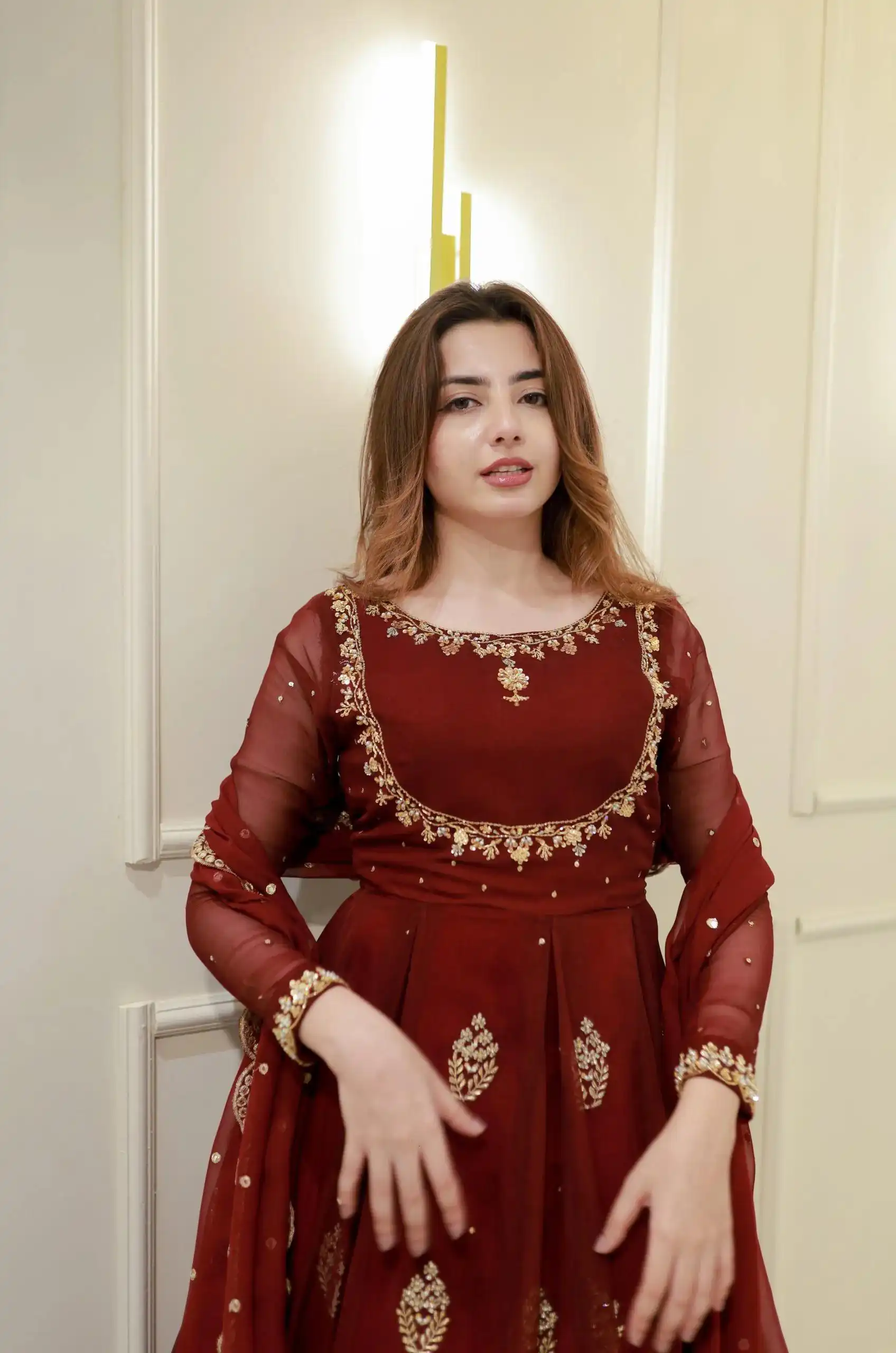 Maroon Georgette Embroidery Work Gown - Image 4