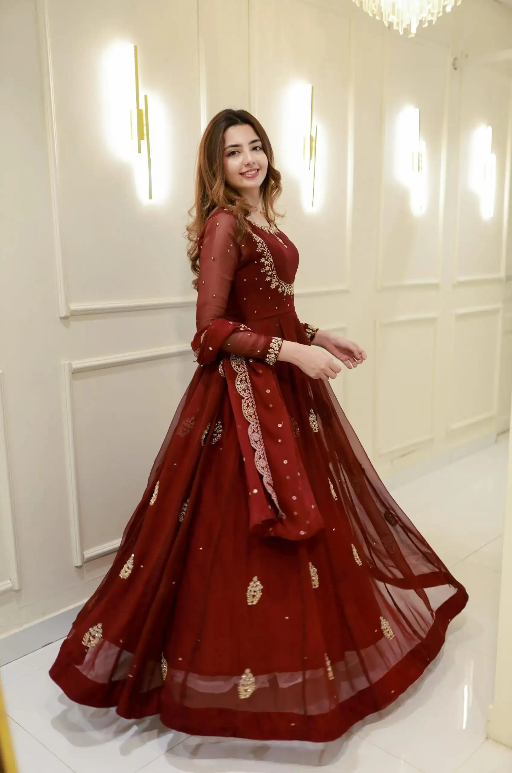 Maroon Georgette Embroidery Work Gown - Image 2
