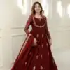 Maroon Georgette Embroidery Work Gown