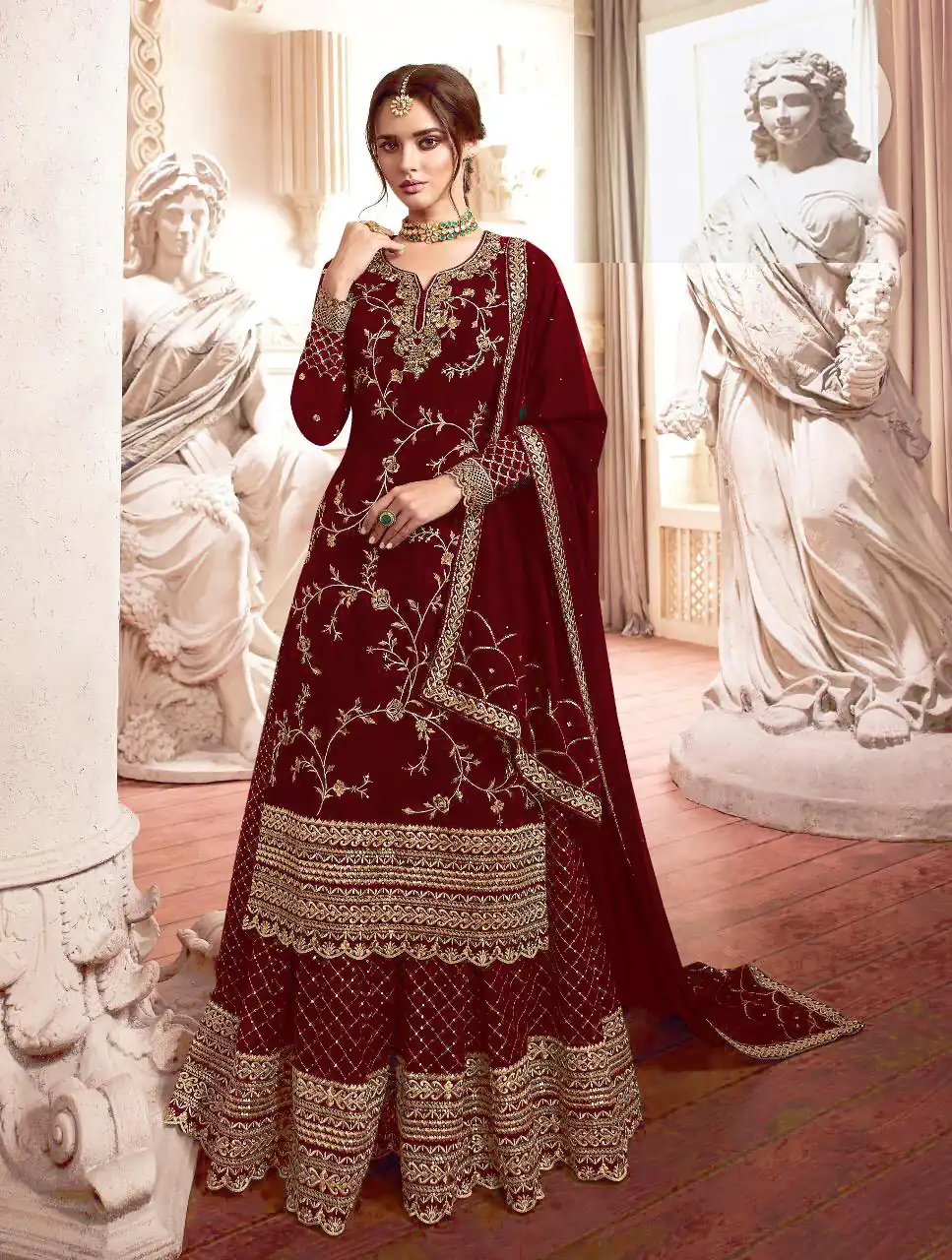 Maroon Georgette Embroidery Work Salwar Suit