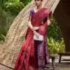 Maroon Lichi Silk Lace Border Saree