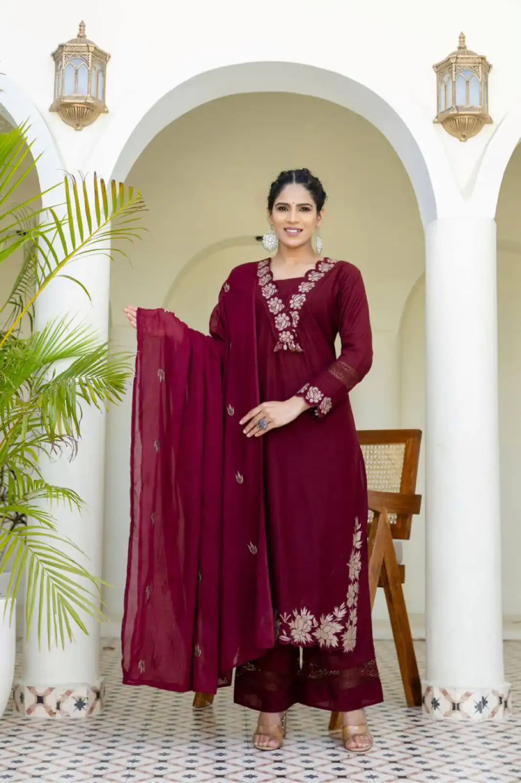 Maroon Rayon Embroidery Salwar Suit - Image 2