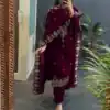 Maroon Viscose Velvet Embroidery Work Salwar Suit
