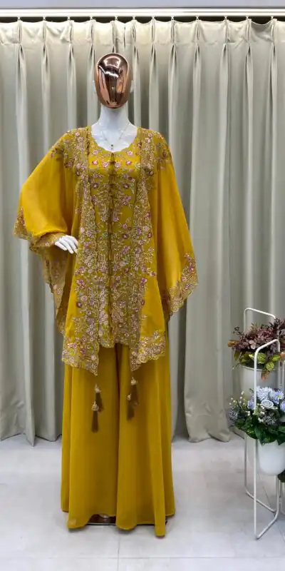Mustard Faux Georgette Embroidery Work Salwar Suit