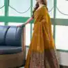 Mustard Soft Lichi Silk Lace Border Work Saree