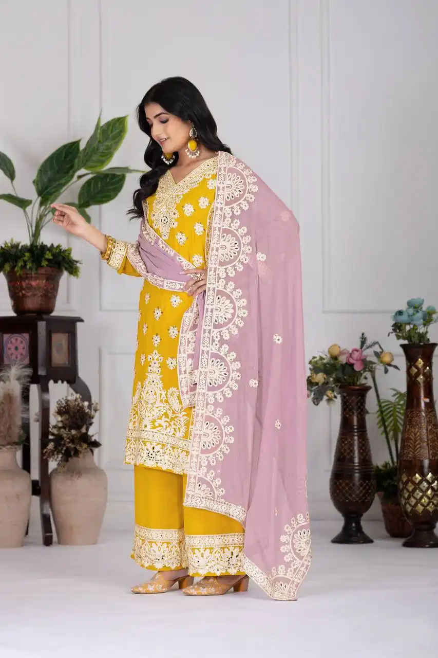 Mustered Faux Georgette With Embroider Salwar Suit - Image 3