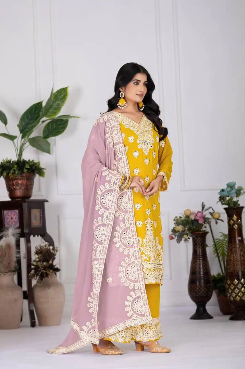Mustered Faux Georgette With Embroider Salwar Suit - Image 2