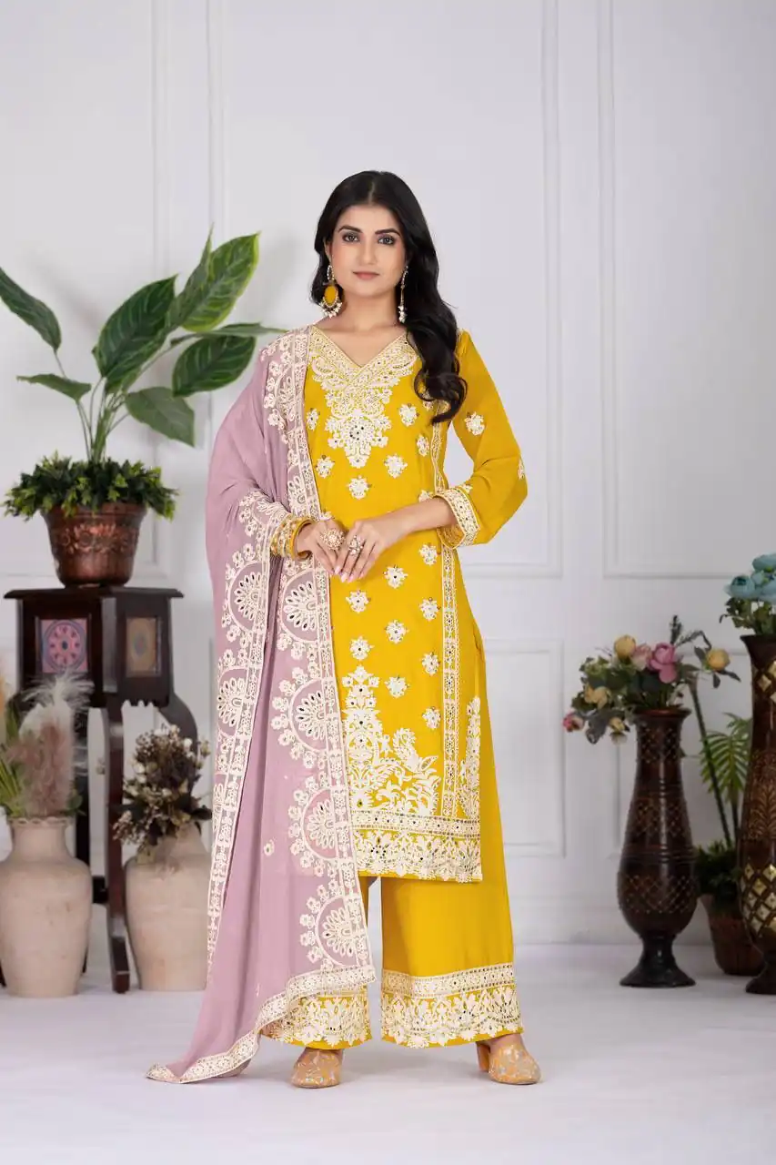 Mustered Faux Georgette With Embroider Salwar Suit