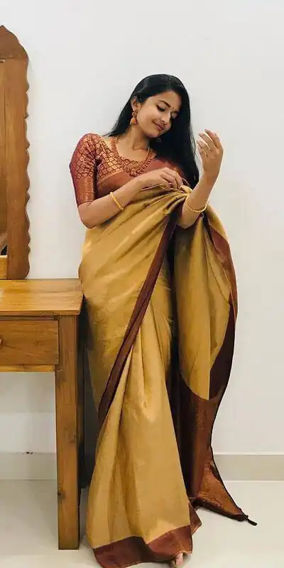 Mustered Soft Lichi Silk On All Over Saree