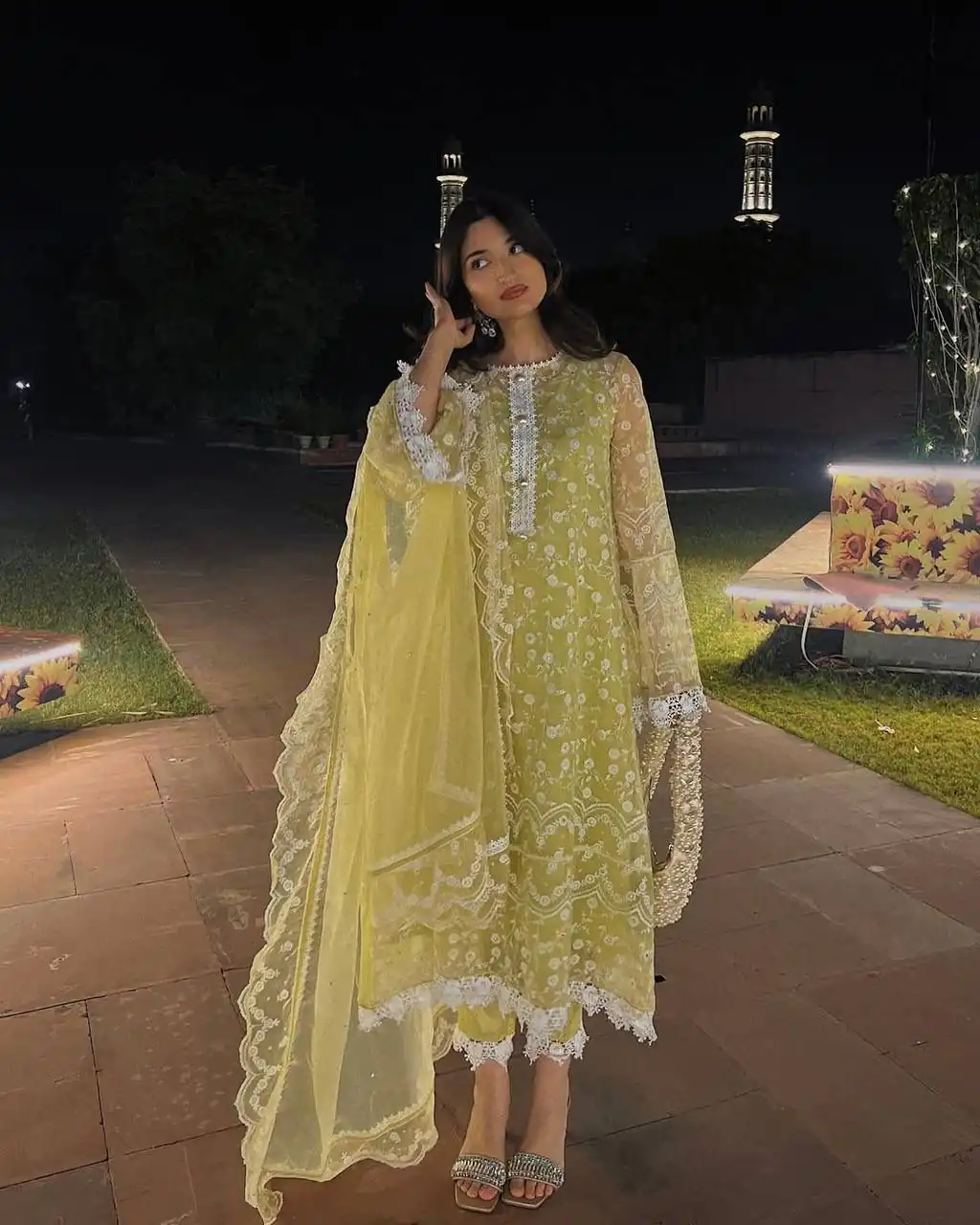 Mustered Soft Net Embroidery Cut Work Salwar Suit - Image 3