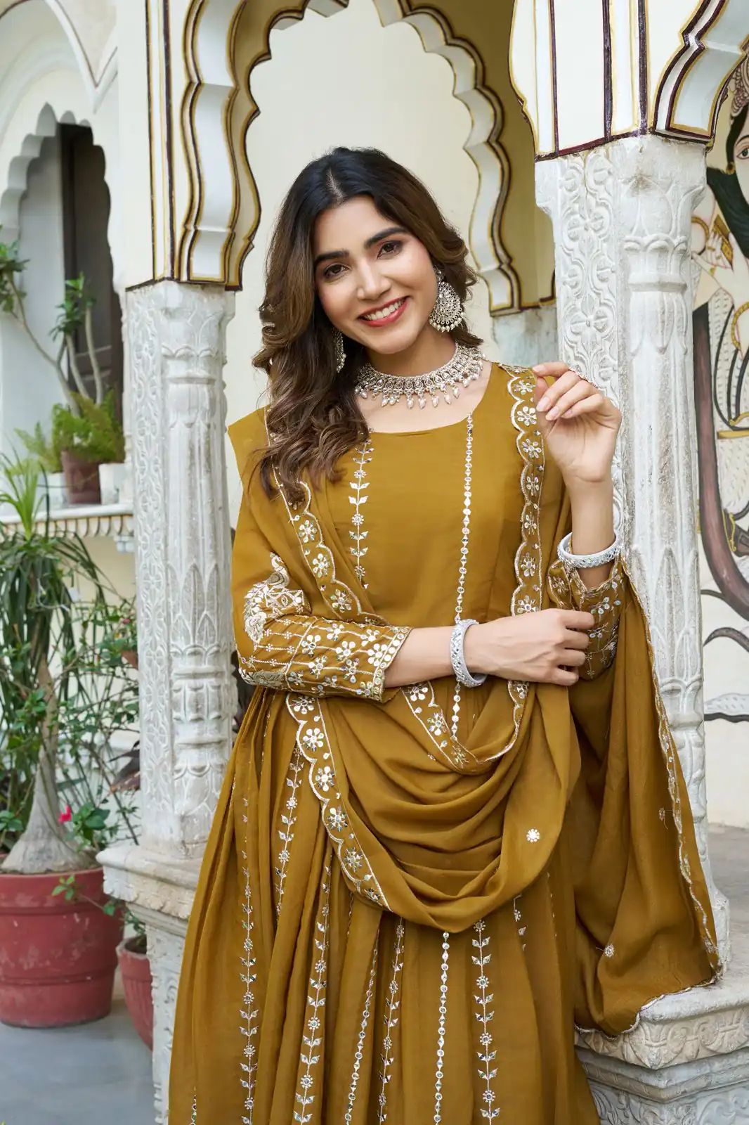 Ram 139 Mustered Star Georgette Gown Perfect for Wedding, Party, Family Gatherings, Haldi, Housewarming –. Grab it for ₹1949. Delivery 4-6 Working | Jump Suits, Salwar suit, Casual Suits, Creative suits, Designer Suits, Palazzo Suits, Party Wear Suits, Patiala Suits, Straight Suits