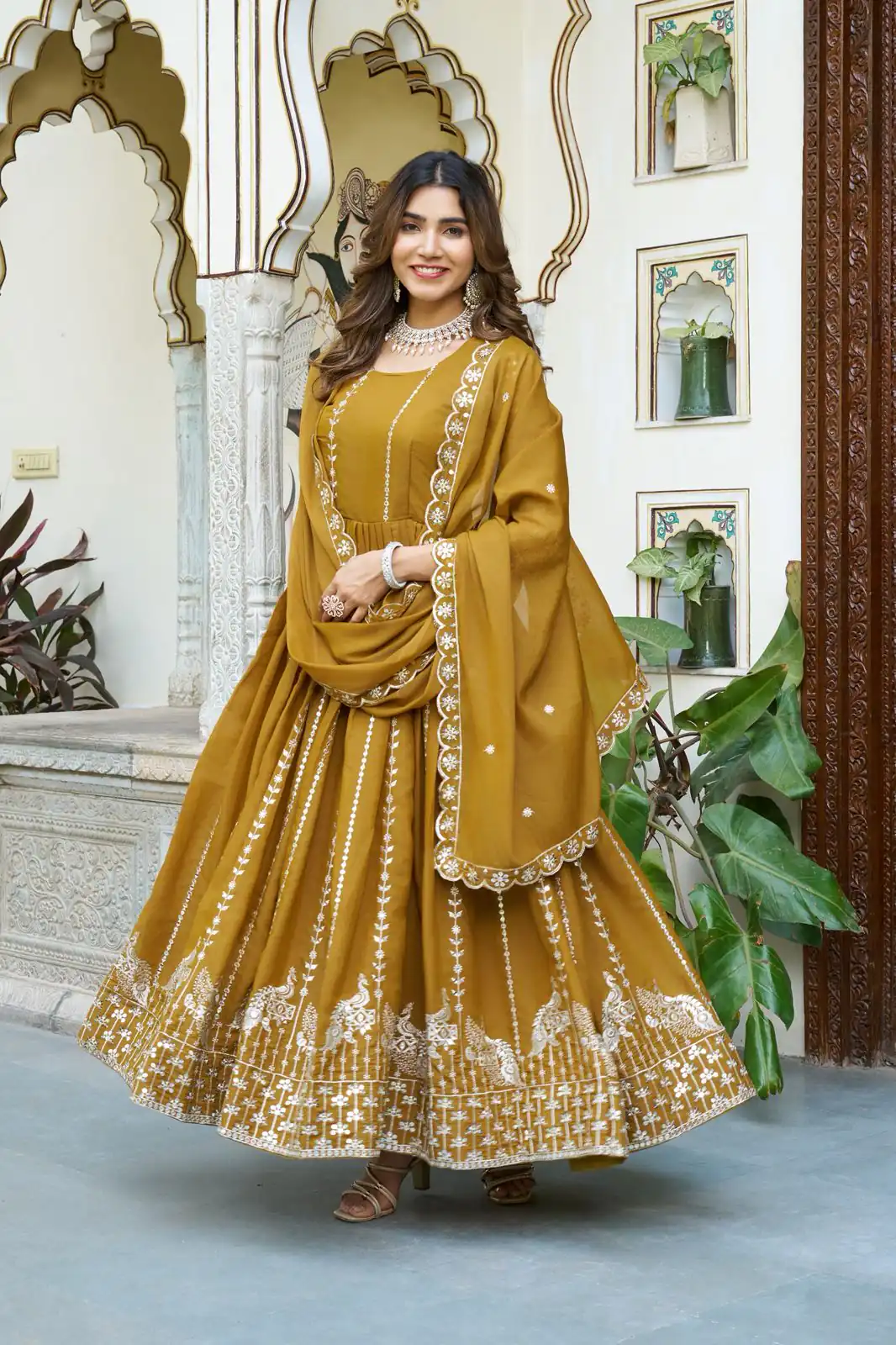 Ram 139 Mustered Star Georgette Gown Perfect for Wedding, Party, Family Gatherings, Haldi, Housewarming –. Grab it for ₹1949. Delivery 4-6 Working | Jump Suits, Salwar suit, Casual Suits, Creative suits, Designer Suits, Palazzo Suits, Party Wear Suits, Patiala Suits, Straight Suits