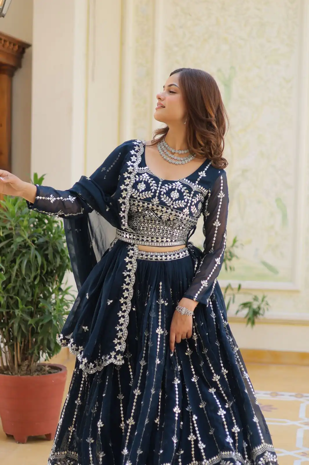 Ram 085 Navy Blue Color Fox Georgette Lehenga Choli with Embroidery Work. Grab it for ₹3049. Delivery 4-6 Working Days. Shop now. | Lehenga, Bollywood Lehenga, Creative Lehenga, Designer Lehenga, Embroidered Lehenga, Party Wear Lehenga