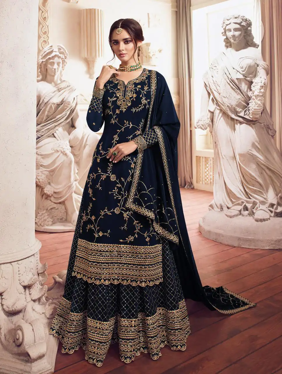 Navy Blue Georgette Embroidery Work Salwar Suit