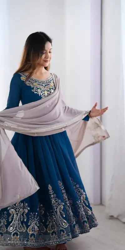 ZF 5008 Navy Blue Georgette Gown with Embroidery Work. Wedding, Party, Festive, Events, Special Price ₹2049. Delivery 4-6 Working Days. Shop now. | Jump Suits, Salwar suit, Casual Suits, Creative suits, Designer Suits, Palazzo Suits, Party Wear Suits, Patiala Suits, Straight Suits