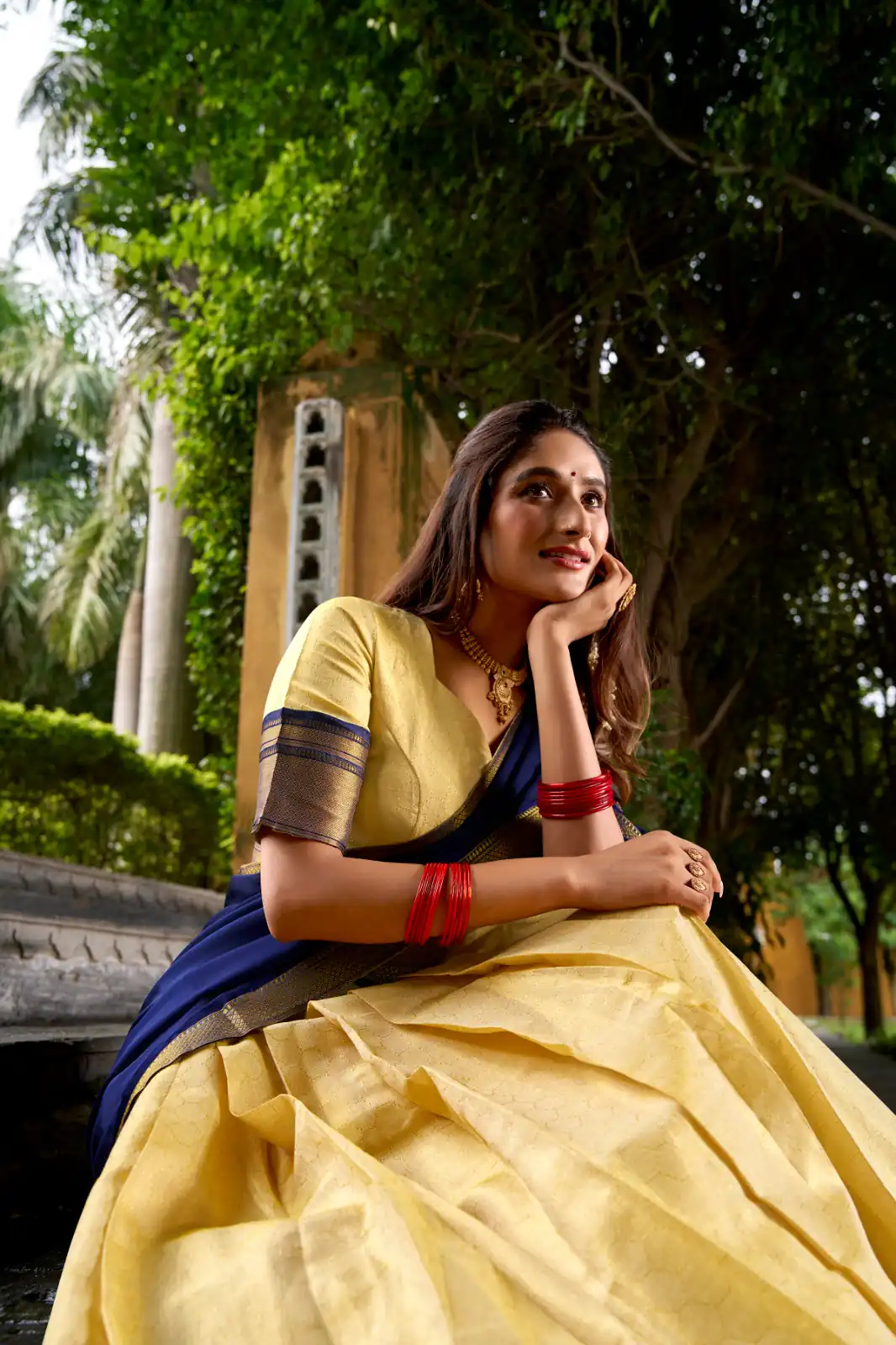 Navy Blue Kanchipuram Zari Lace Work Lehenga Choli - Image 3